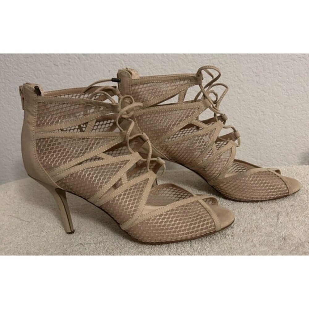 Nine West Size 11M Nude Mesh Open Toe Back Zipper 4"‎ Stiletto Adriatic Boots